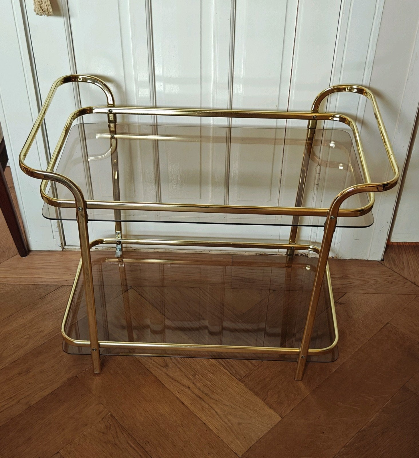 Gouden bijzettafel, bar trolley, Ophalen, Glas, 75 cm of meer, 60 cm of meer