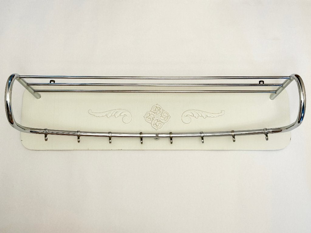 Vintage Art Deco wandkapstok | chroom & hoedenrek | 8 haken, Gebruikt, Minder dan 100 cm, Metaal, Ophalen