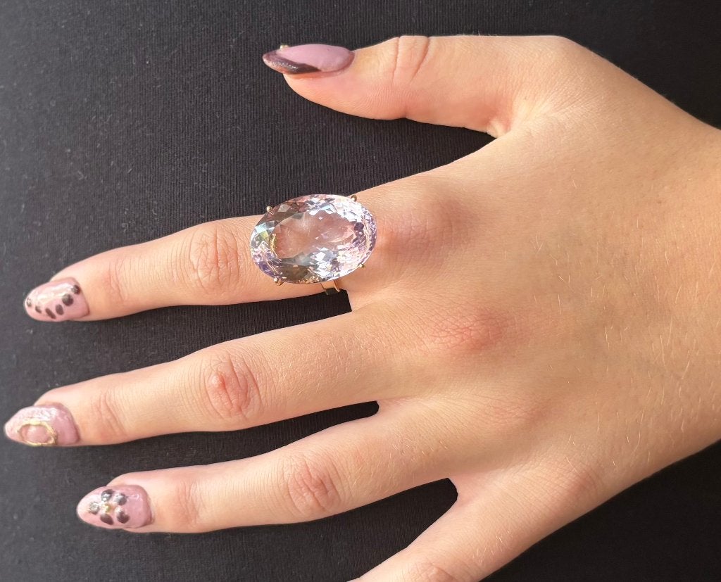 Amethist exclusieve 14k gouden dames ring edelsteen luxe, Voordeelsieraden, Ophalen of Verzenden, Zo goed als nieuw, 17 tot 18