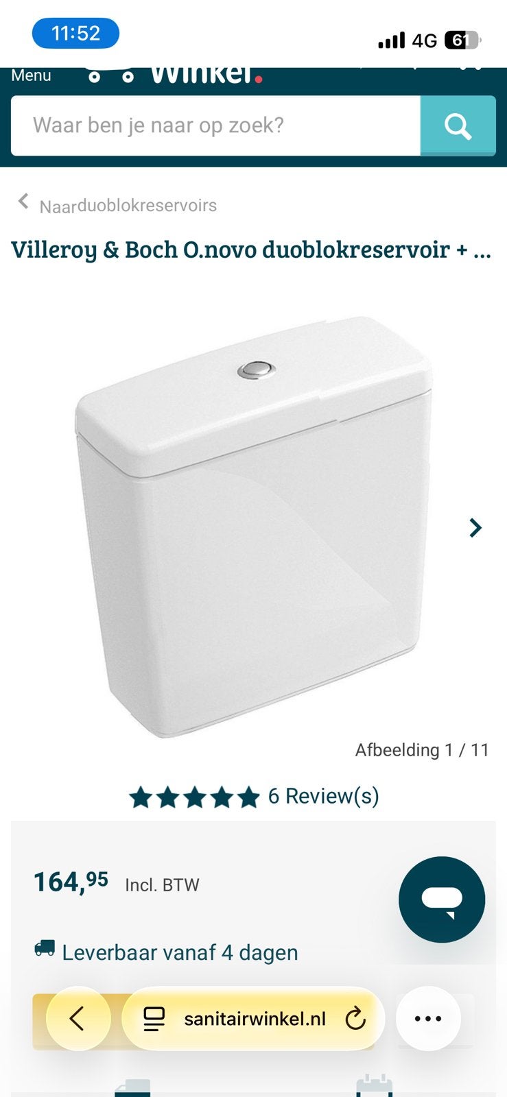 Vileroy en Boch Onovo Stortbak keramiek, Doe-het-zelf en Verbouw, Ophalen, Nieuw, Wastafel
