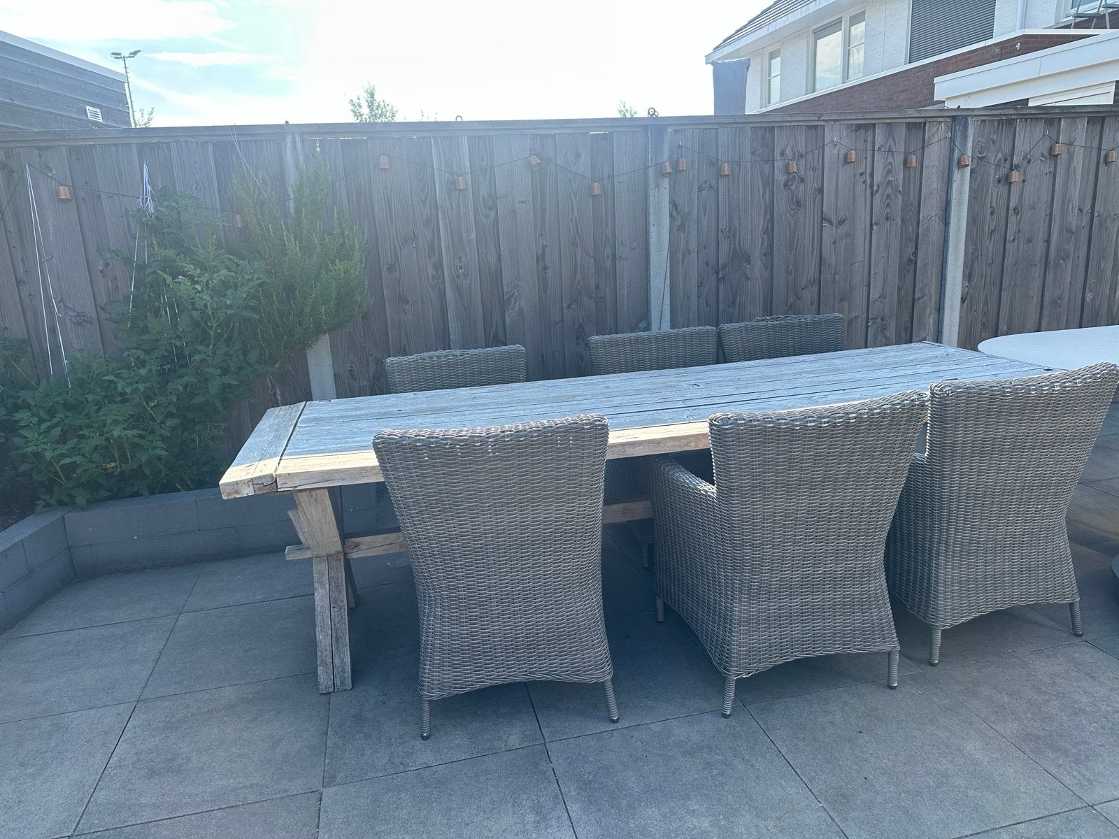 Robuuste tuinset met 6 wicker stoelen, Ophalen, Gebruikt, Eettafel, 6 zitplaatsen
