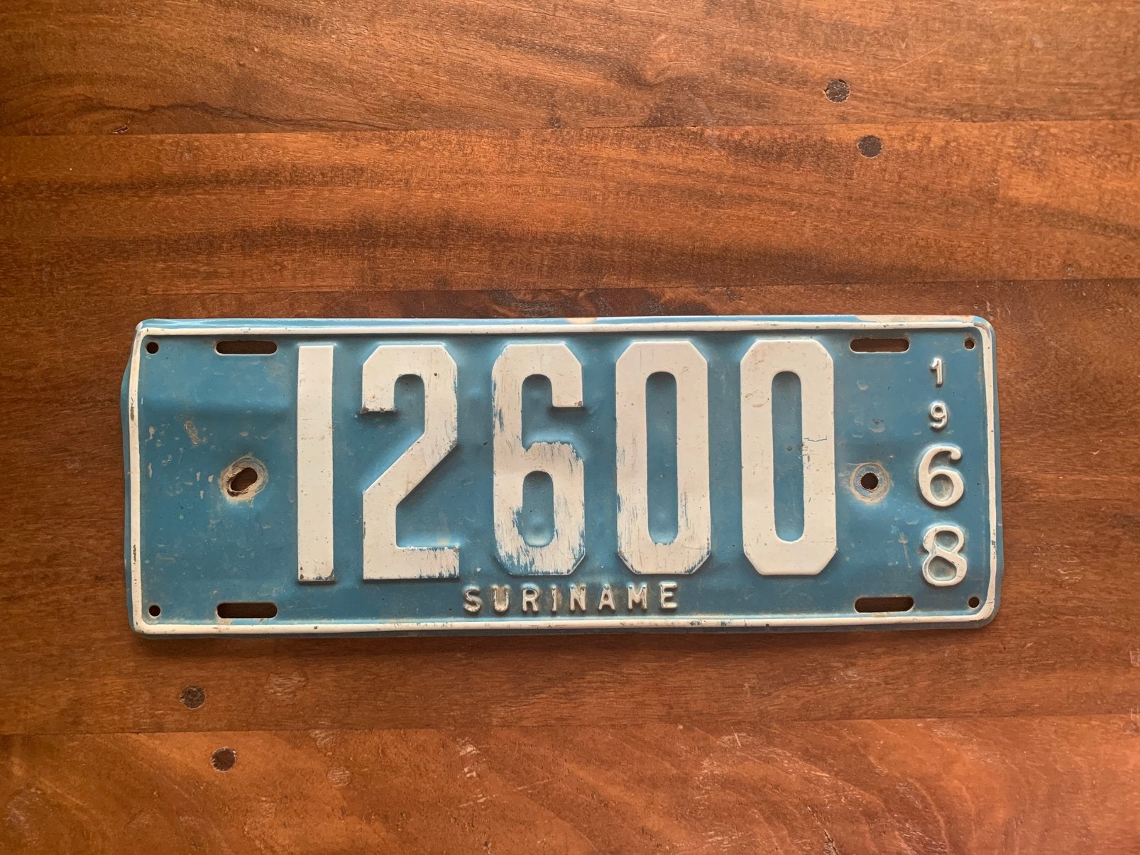 Suriname kentekenplaat 1968, Ophalen of Verzenden, Gebruikt, Auto's