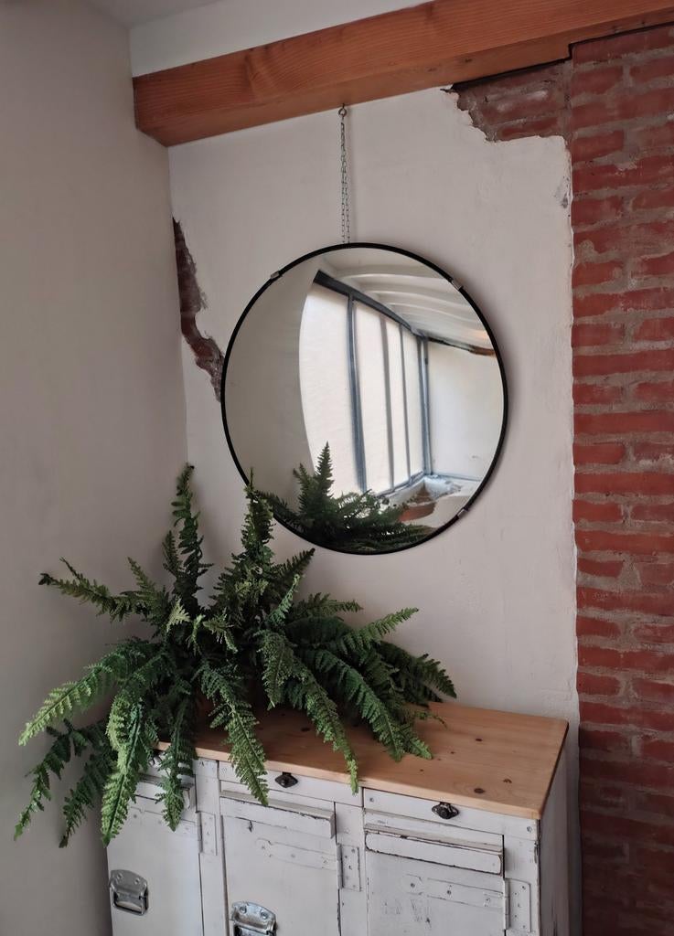 Industriële bolle spiegel Ø76 cm, Huis en Inrichting, Woonaccessoires | Spiegels, Ophalen, Rond, Minder dan 50 cm, Minder dan 100 cm