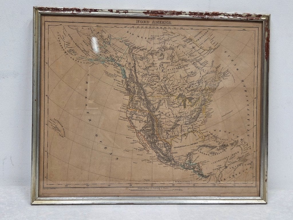Antieke kaart Nord America, Minder dan 50 cm, Gebruikt, Ophalen of Verzenden, Schilderij