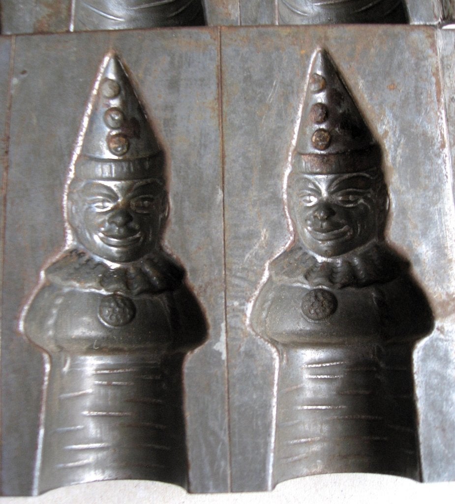 Aparte antieke chocoladevorm met vier enge clowns ca.1900, Ophalen of Verzenden