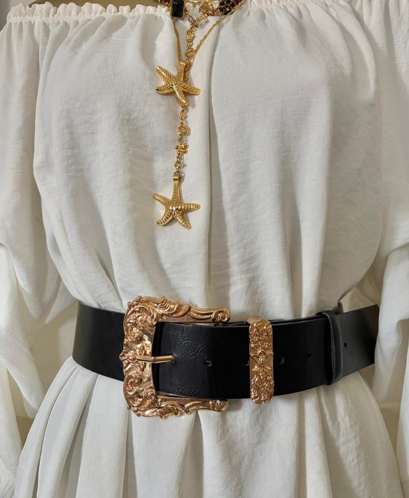 Barok style goudkleurige zwarte taille riem 90s style, Ophalen of Verzenden, Zo goed als nieuw, Zwart