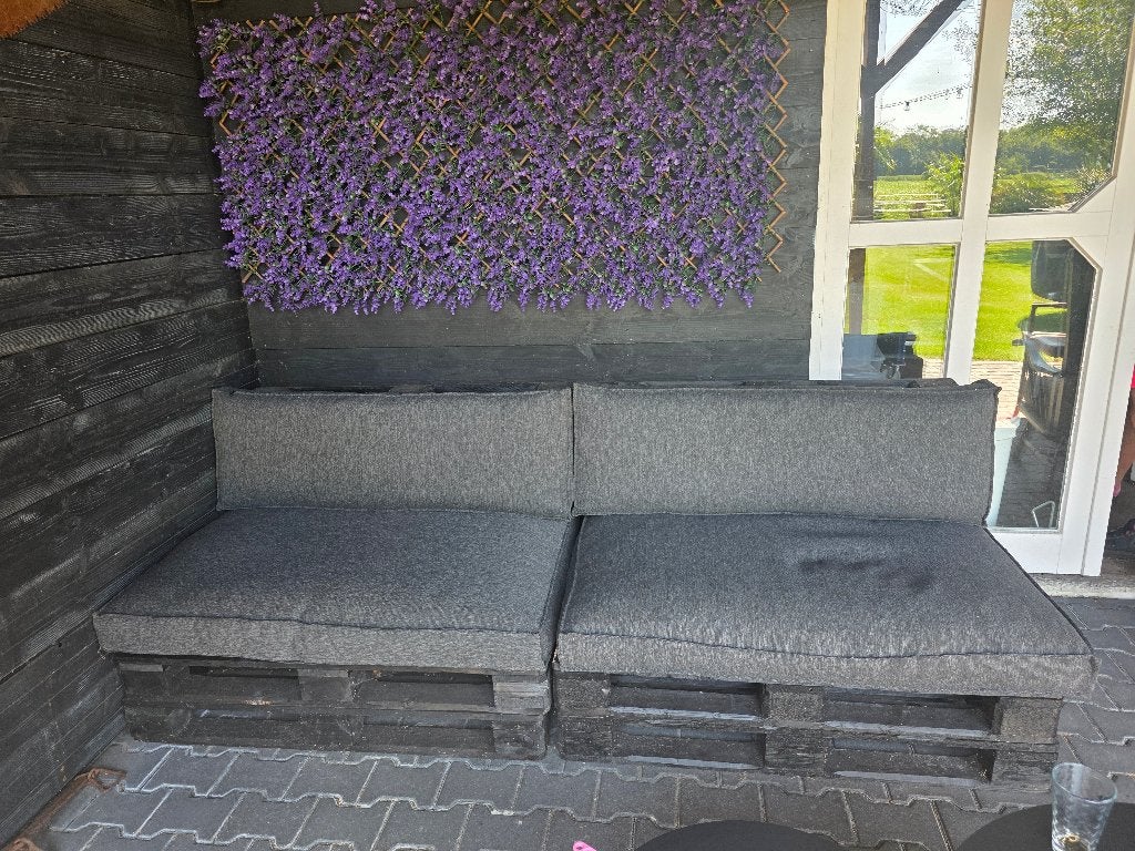 Palletbank en kussens, Tuin en Terras, Ophalen, Zo goed als nieuw, Nvt, Nvt