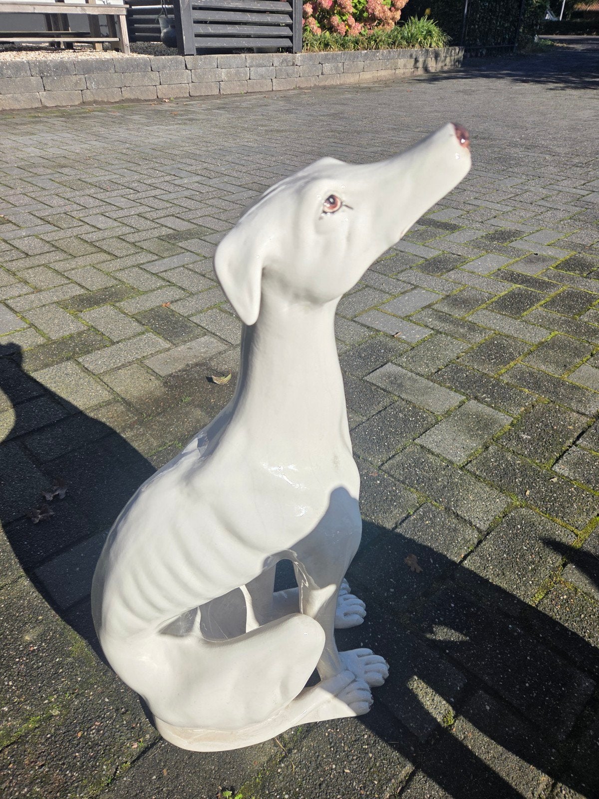 Grote Italiaans vintage windhond beeld - wit keramiek, Ophalen, Vintage, Zo goed als nieuw, Wit