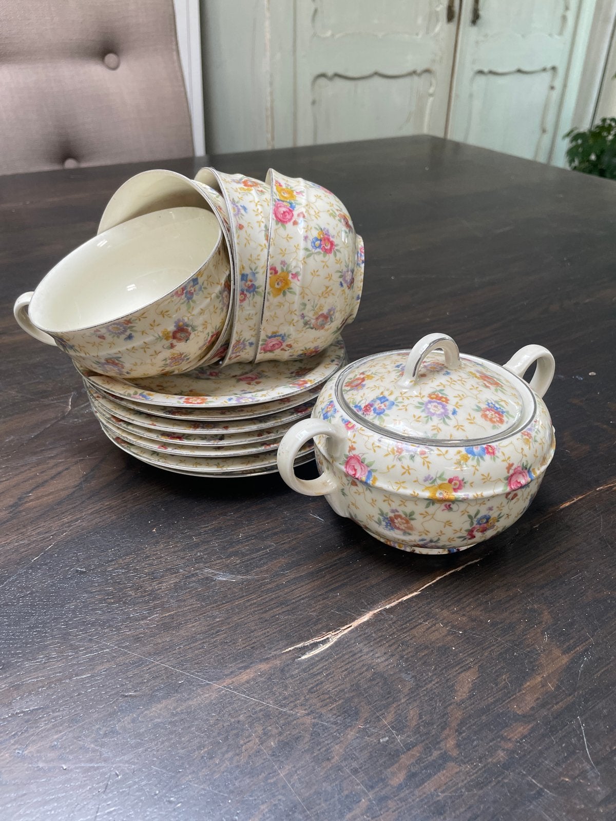 Vintage Tsjechoslowaaks bloemen serviesje, Antiek en Kunst, Ophalen of Verzenden