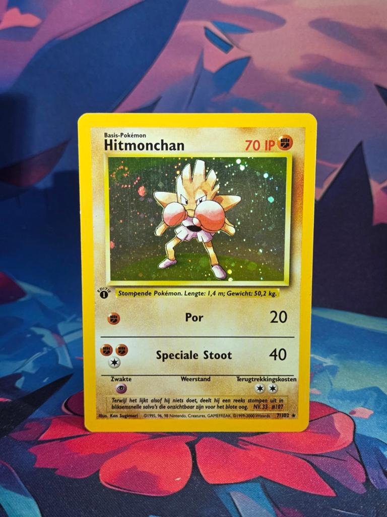 Pokémon Kaart Hitmonchan 1st edition (NL), Ophalen of Verzenden, Gebruikt, Losse kaart
