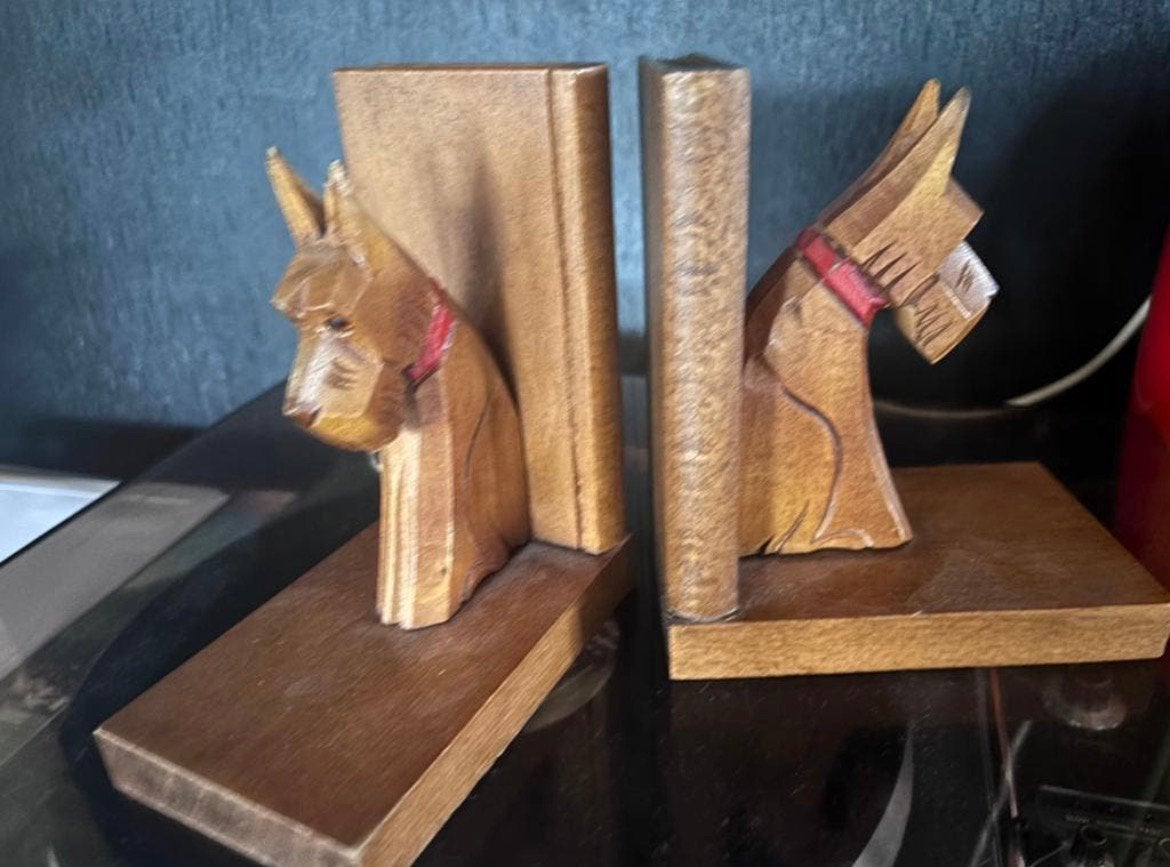 Vintage houten boekensteunen Scottish Terrier / Scotty dogs, Ophalen of Verzenden, Zo goed als nieuw
