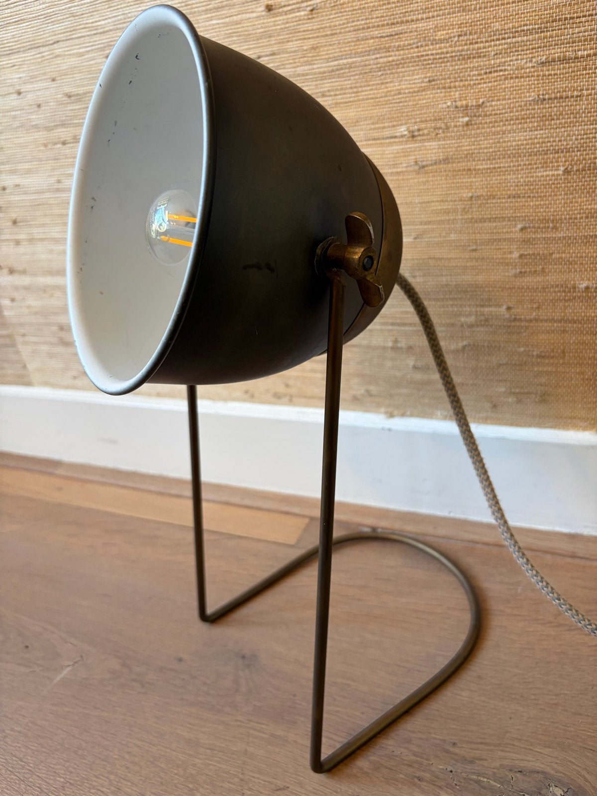 Vintage Industriële Tafellamp - Zwart/Brons, Ophalen of Verzenden