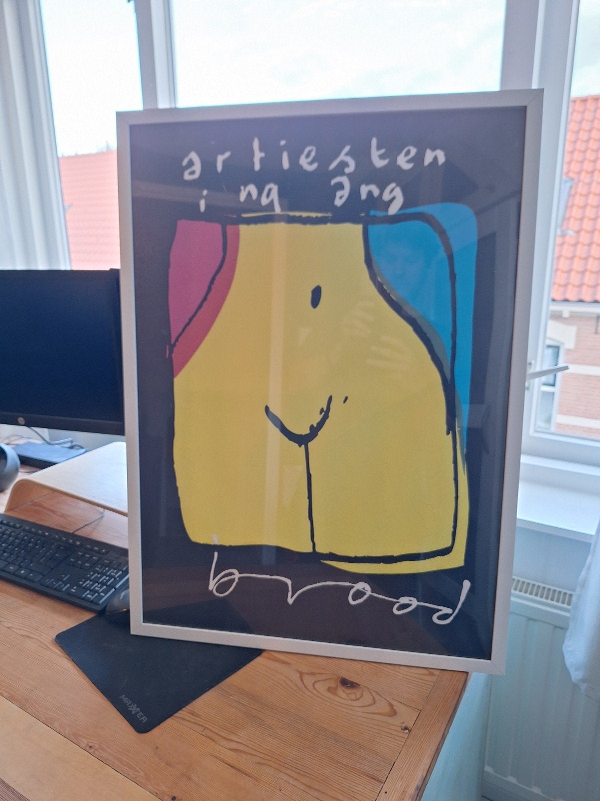 Mooi kunstwerk met abstracte figuren en tekst, Antiek en Kunst, Kunst | Schilderijen | Modern, Figuren, Papier/karton, Ophalen of Verzenden