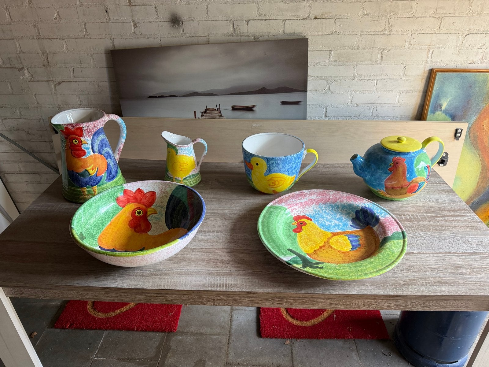 Mega servies met kip en haan decoratie - 12 stuks, Ophalen, Zo goed als nieuw