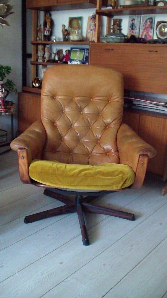 vintage  zweedse draaistoel  leer, Ophalen, Gebruikt, Jaren 60, Minder dan 75 cm