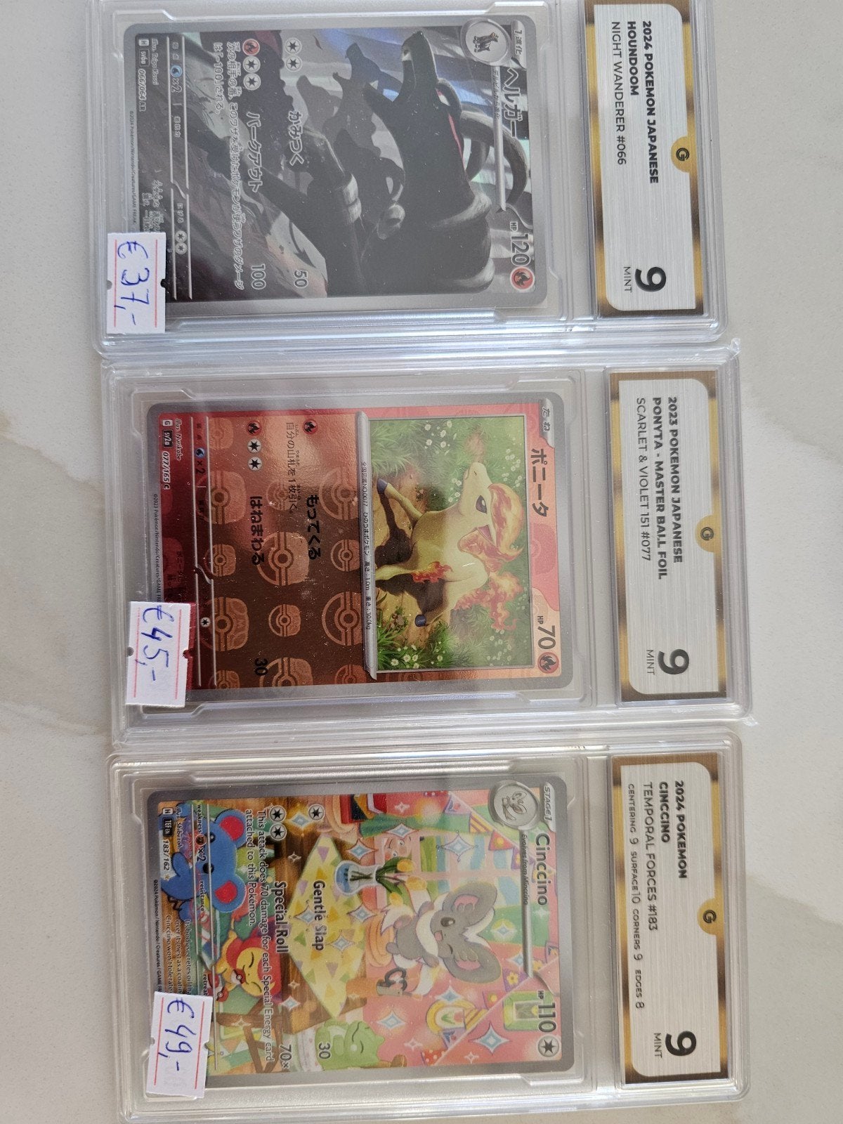3x Graded Pokémon Kaarten: Houndoom, Ponyta, Cinccino, Ophalen of Verzenden