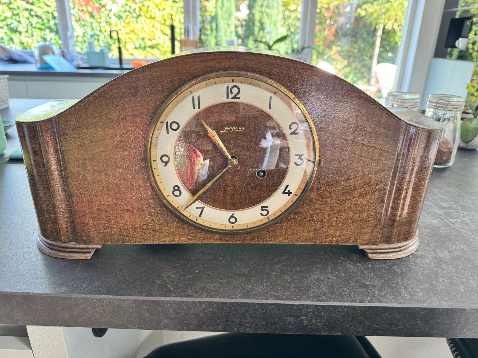 Junghans Tafelklok - Art Deco/Jugendstil Houten Kast, Ophalen of Verzenden