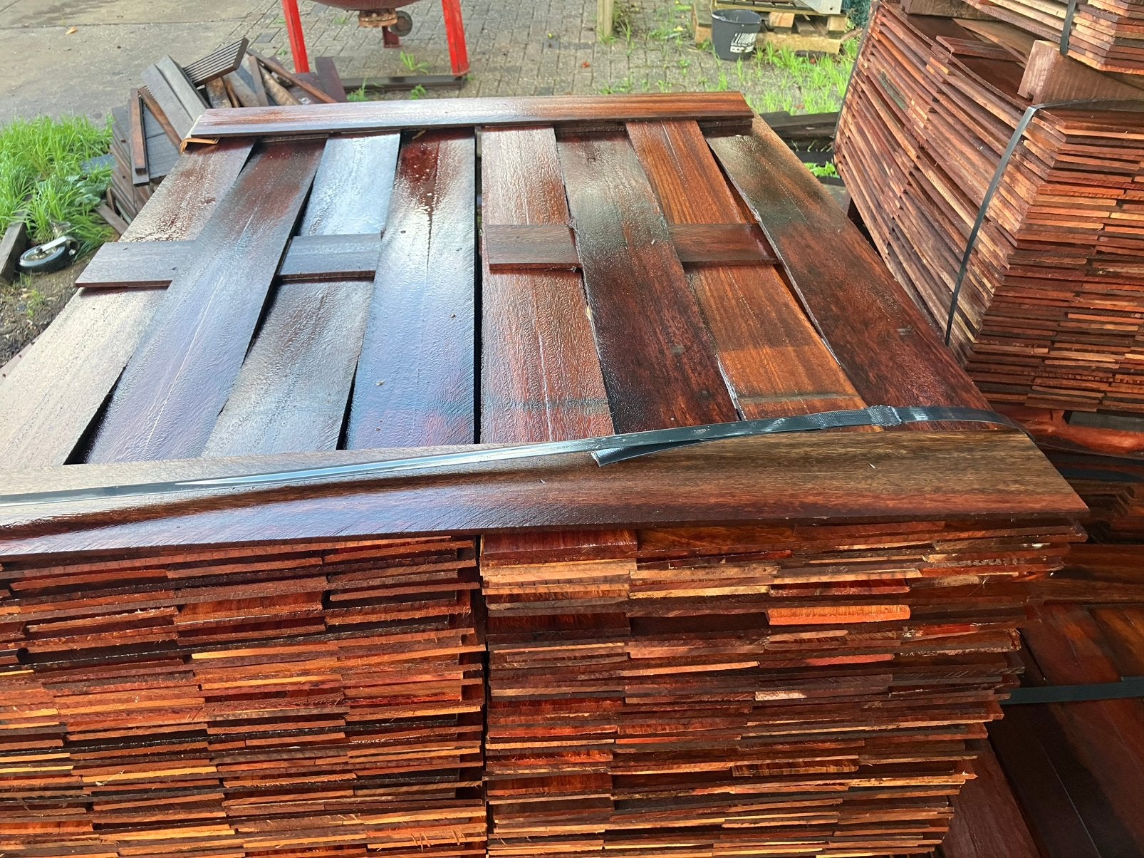 Hardhout vlechtmatten, Tuin en Terras, Terrasdelen en Vlonders, Ophalen, Zo goed als nieuw, Hout