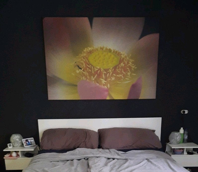 Uniek Canvas Doek met Lotus Bloem - 150x100cm, Ophalen, 125 cm of meer, 75 – 100, Print