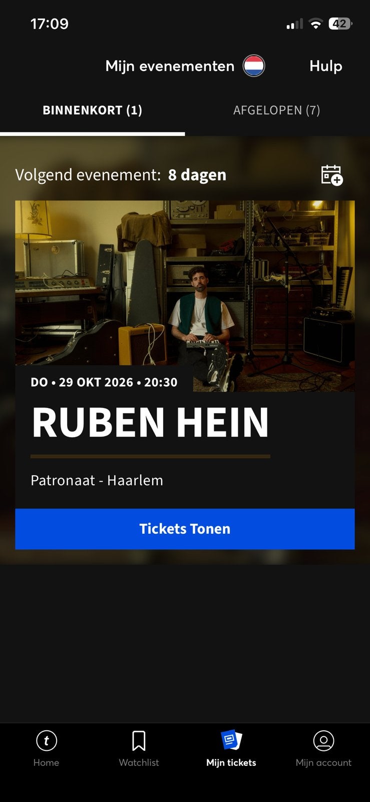 Twee tickets concert Ruben Hein Patronaat 29 oktober, Twee personen