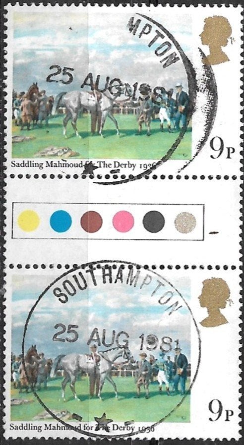 Engeland 1979 brugpaar mi.793 paardensport EPSOM DERBY 1936, Verzenden, Gestempeld