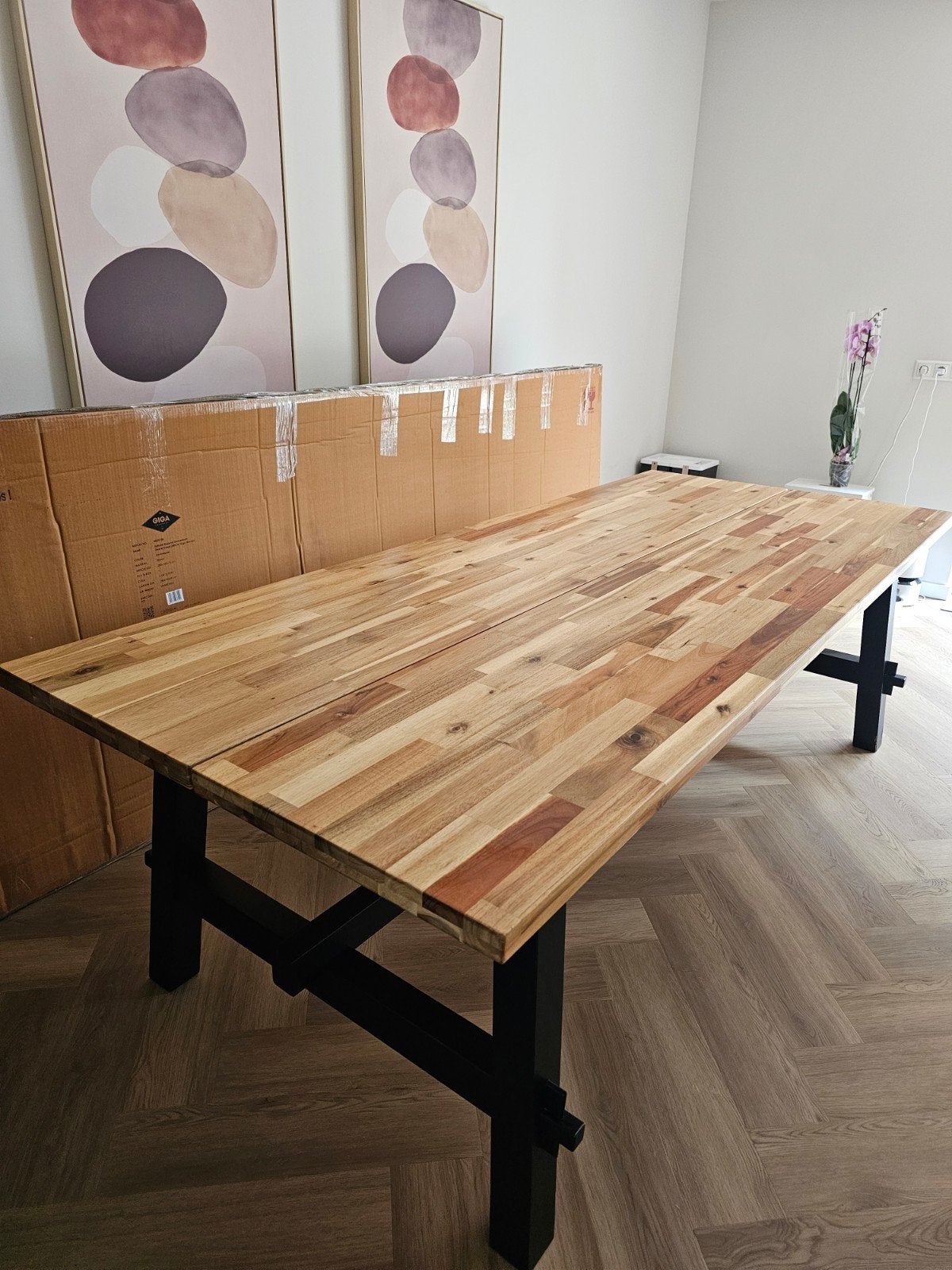 Eettafel acaciahout 235 cm, Ophalen, 200 cm of meer, 50 tot 100 cm, Zo goed als nieuw
