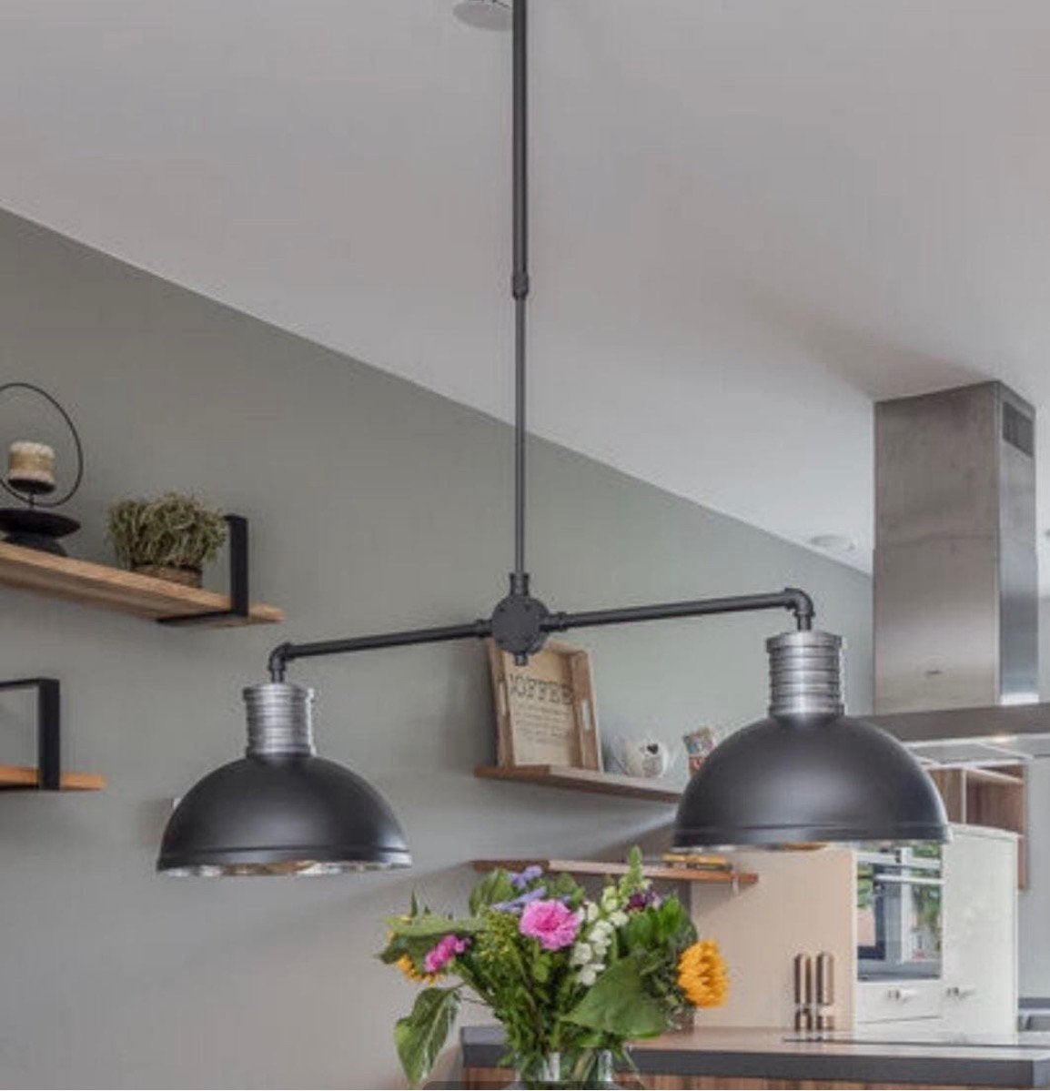 Mooie hanglamp incl. 2 grote lichtbollen, Ophalen, Zo goed als nieuw