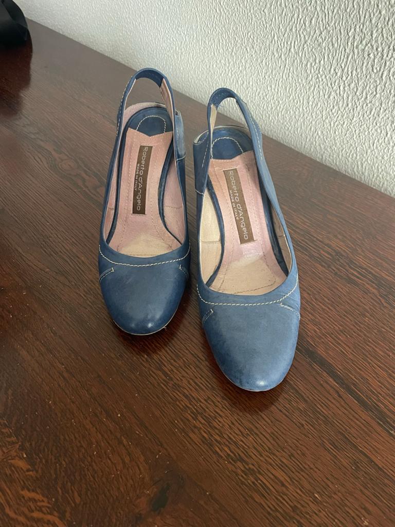 Roberto d'Angelo blauwe sleehakken, maat 33, Ophalen, Gedragen, Blauw, Schoenen met hoge hakken