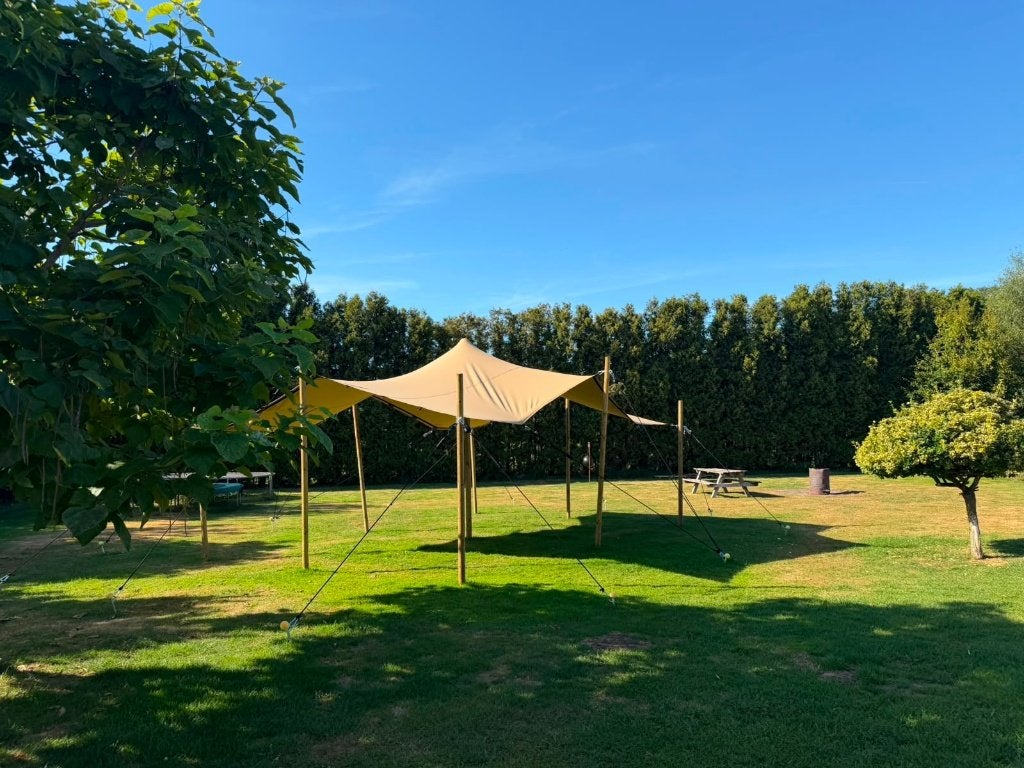 Stretchtent 5x7 meter huren €399,-, Tuin en Terras, Partytent, 6 meter of meer, Nieuw, 5 tot 8 meter