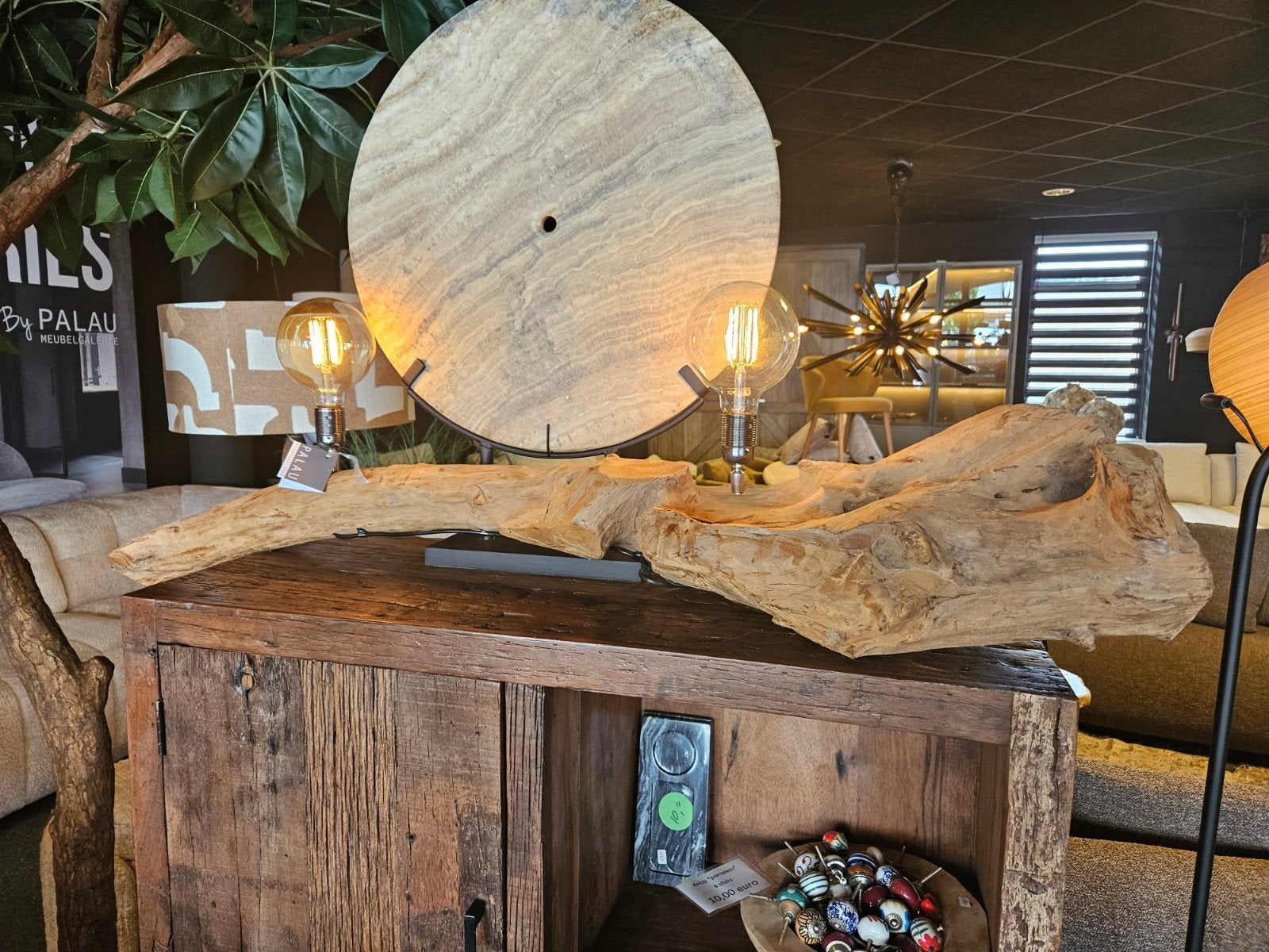 Tafellamp teak xxl uniek, Verzenden