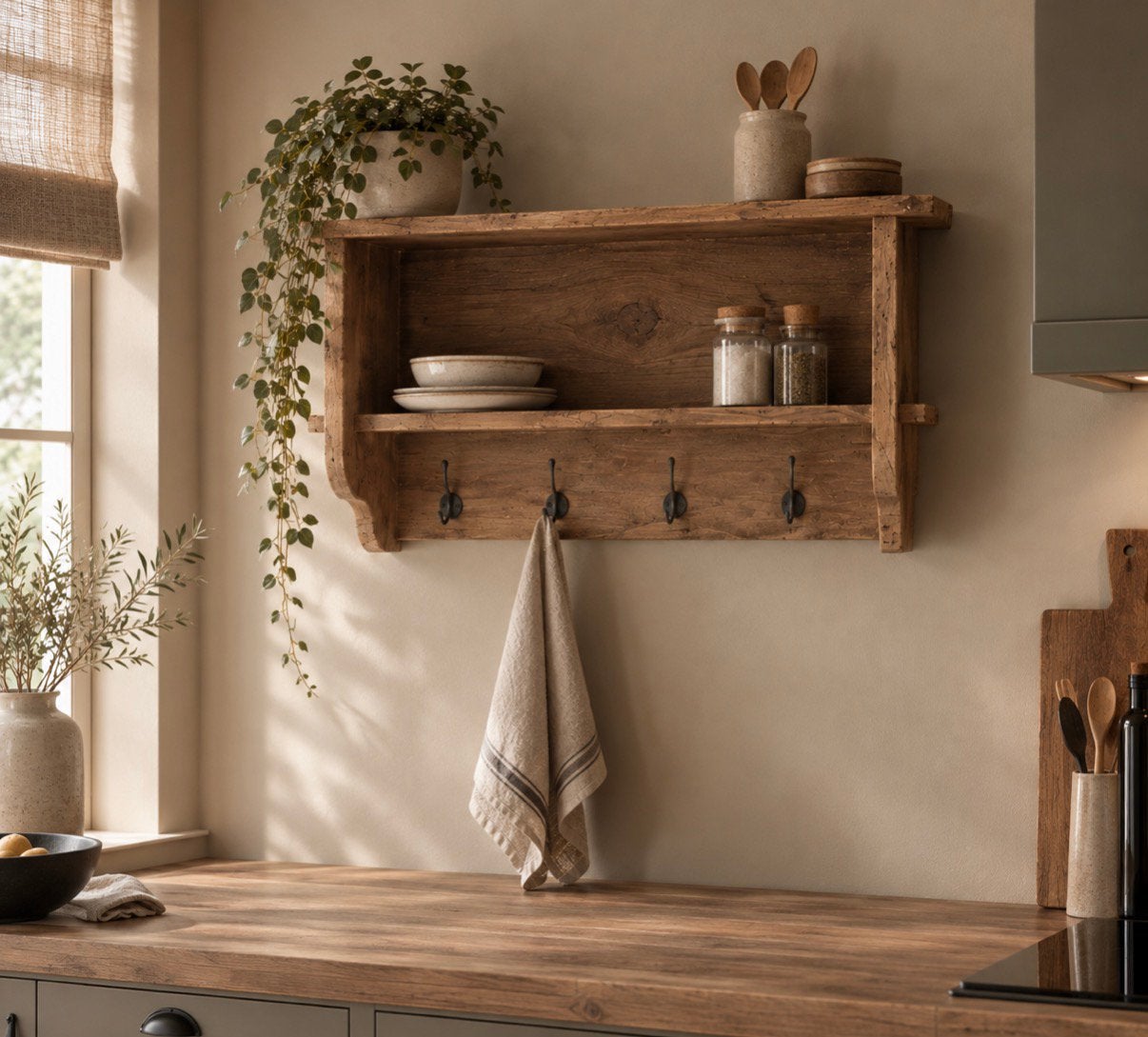 Houten regaal - kapstok, -, -, Nieuw, -