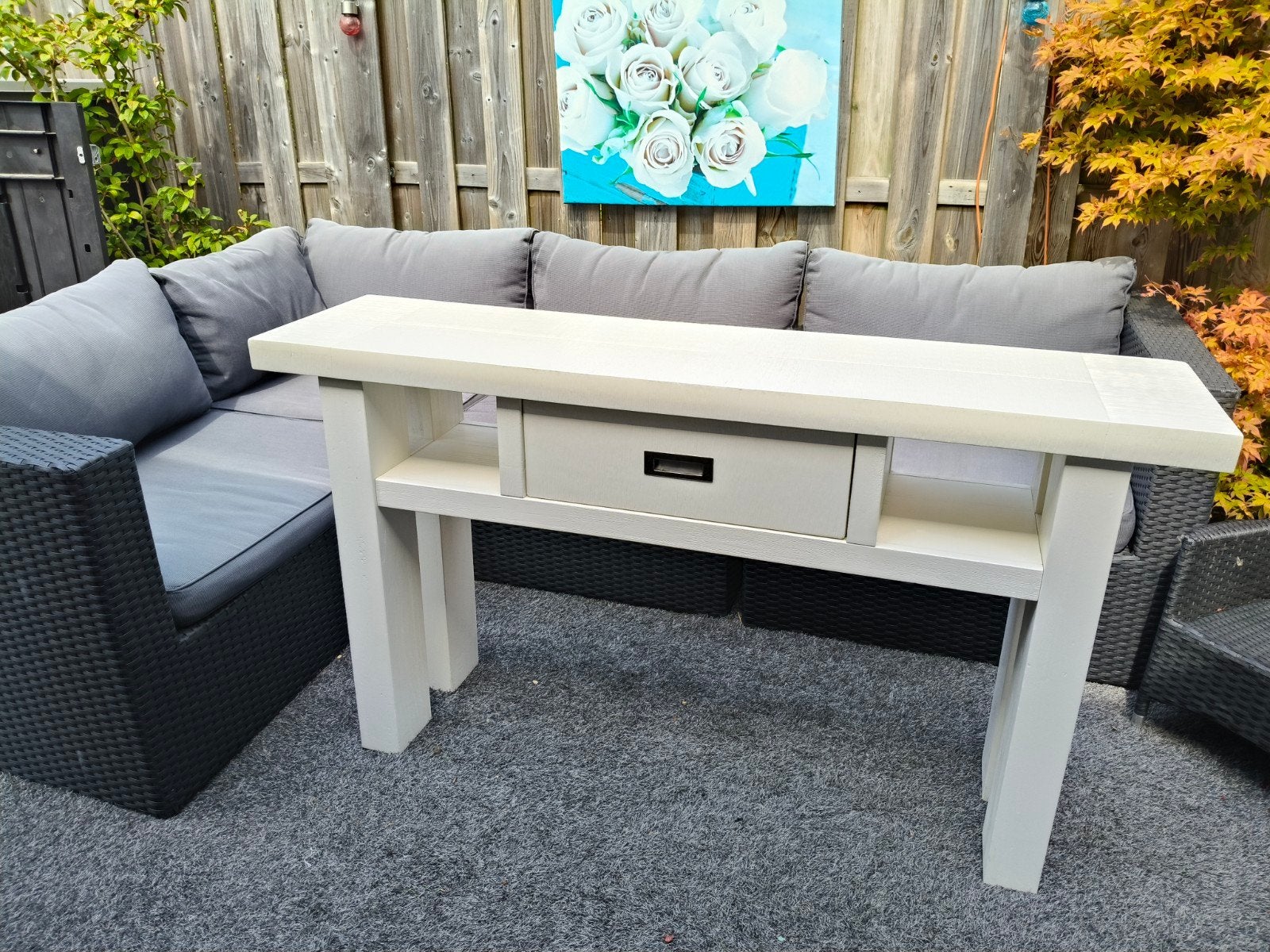 Sidetable tafel massief hout, Huis en Inrichting, Tafels | Sidetables, Ophalen, 100 tot 150 cm, Zo goed als nieuw, Modern