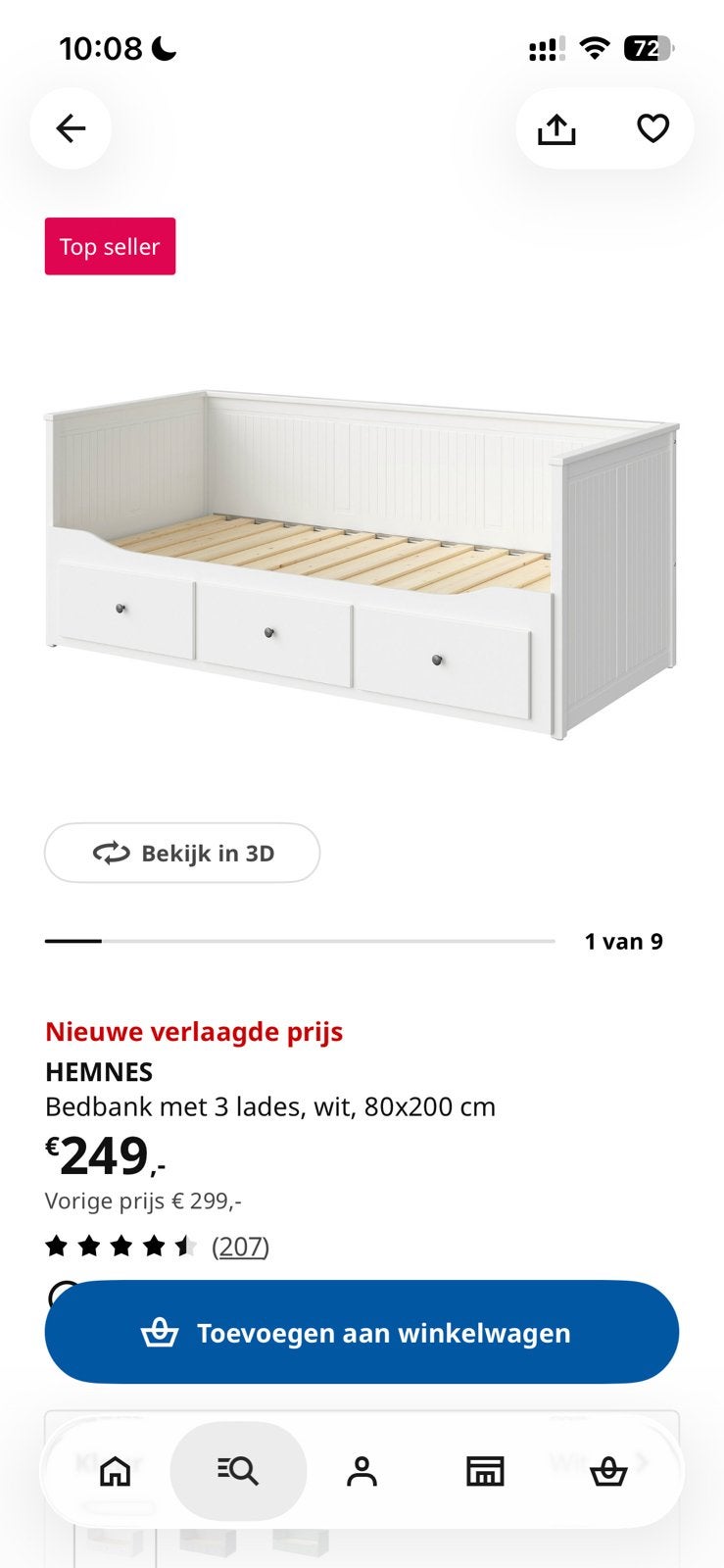 Hemnes bed, Eenpersoons, Wit, Nieuw, Ophalen of Verzenden