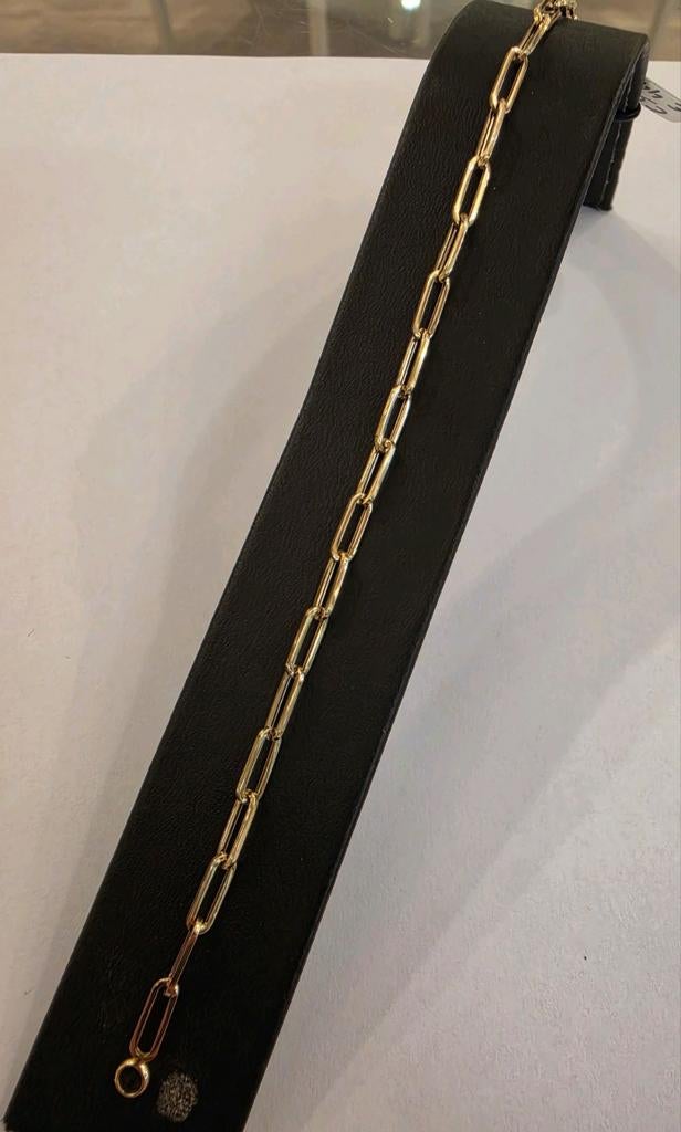 18 karaats gouden Paperclip schakel armband geelgoud 18 cm, Sieraden, Tassen en Uiterlijk, Armbanden, Ophalen of Verzenden, Zo goed als nieuw