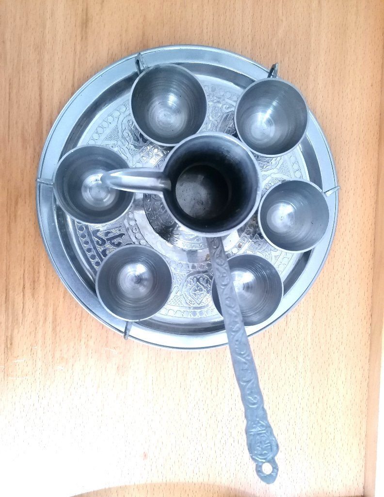 Vintage Turks thee- koffie set chroom € 17,50, Gebruikt, Overige typen, Ophalen of Verzenden, Overige stijlen