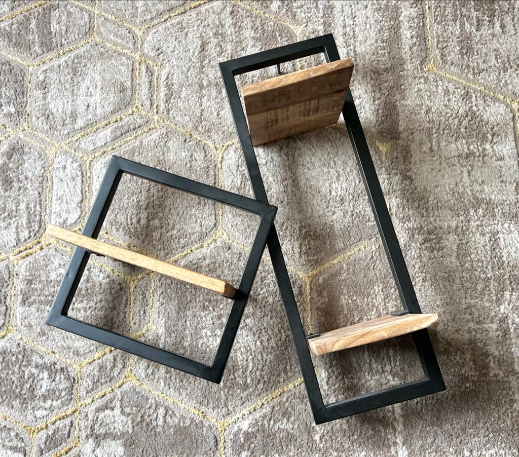 2 Staal Mango Houten Wandrekken - Industrieel Design, Huis en Inrichting, Woonaccessoires | Wandplanken en Boekenplanken, Ophalen