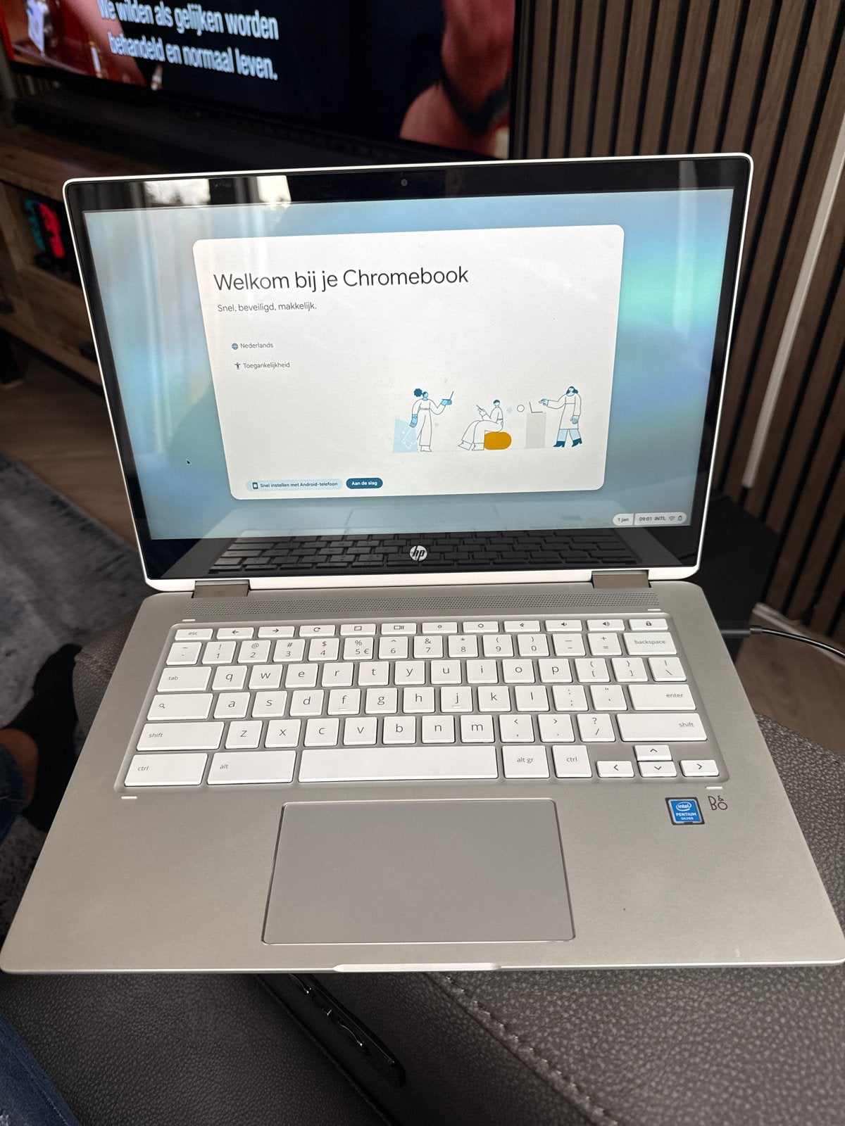 HP Chromebook x360 - Intel Pentium Silver - Zo goed als nieu, Ophalen, 14 inch, 4 GB of minder, Qwerty