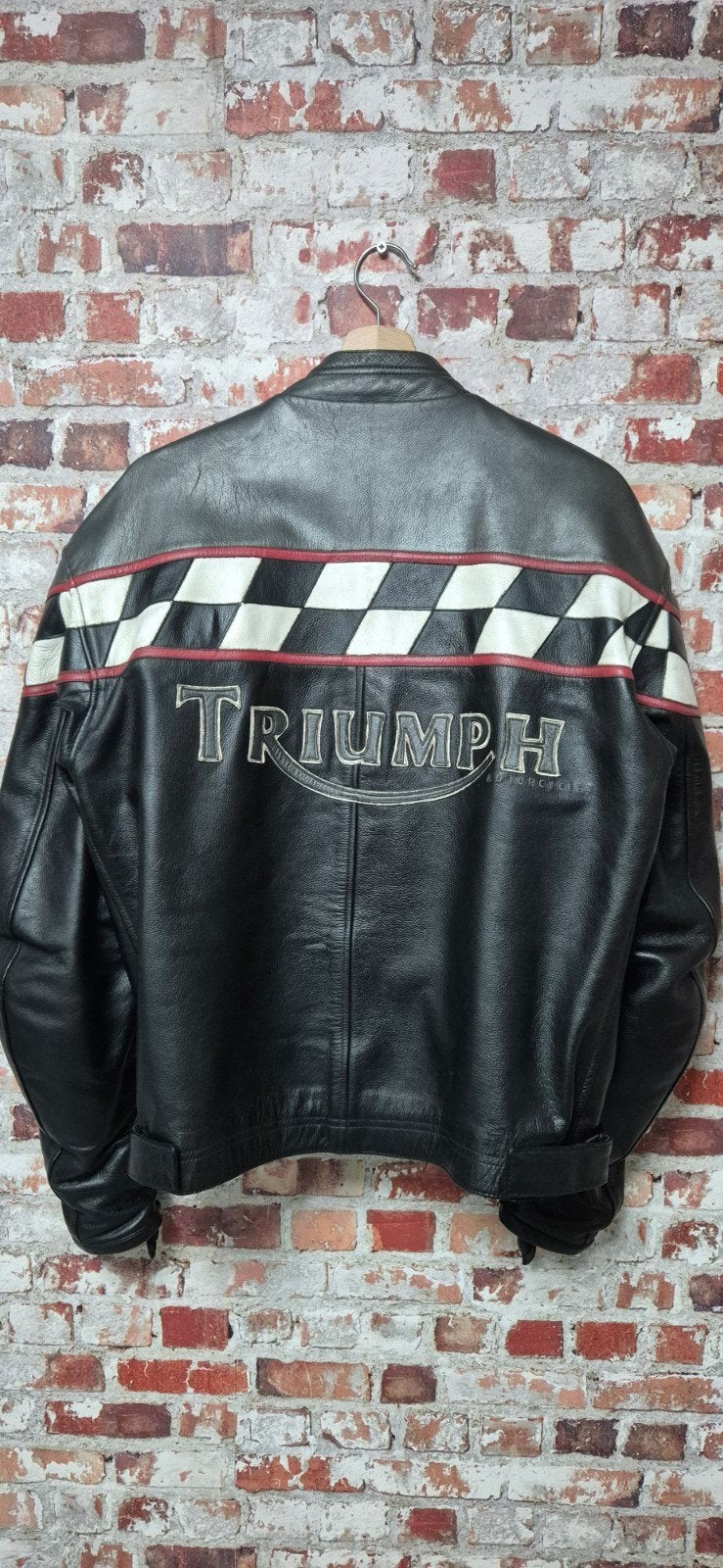 Leren motorjas Triumph - Zwart met geblokt patroon, Motoren, Kleding | Motorkleding, Heren, Triumph, Jas | leer, Ophalen of Verzenden