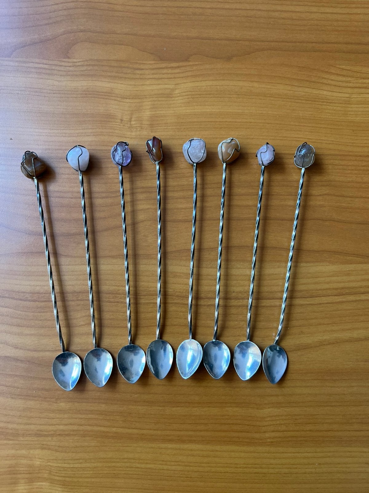 8 Vintage Verzilverde LEPELS met Edelsteen Latte IJs Dessert, Antiek en Kunst, Ophalen of Verzenden