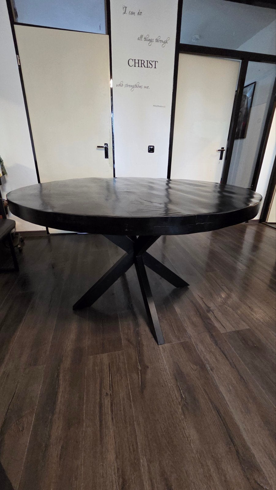 ronde eettafel 130 cm mangohout., Huis en Inrichting, Ophalen, Rond, Zo goed als nieuw, 100 tot 150 cm