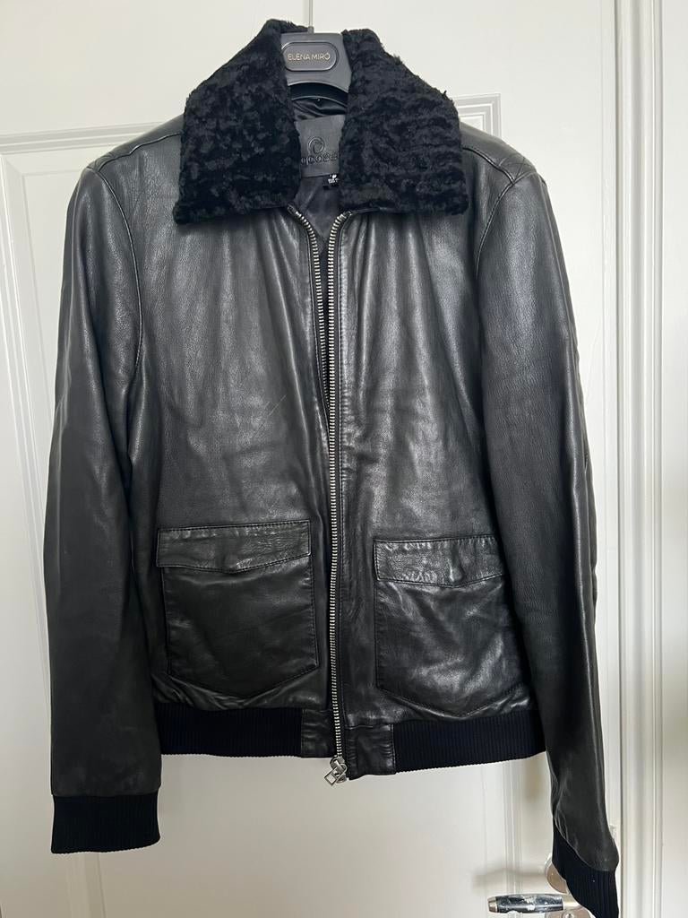 Goosecraft leren heren pilot jas zwart XL schapenvacht kraag, Ophalen of Verzenden, Zo goed als nieuw, Maat 52/54 (L), Zwart