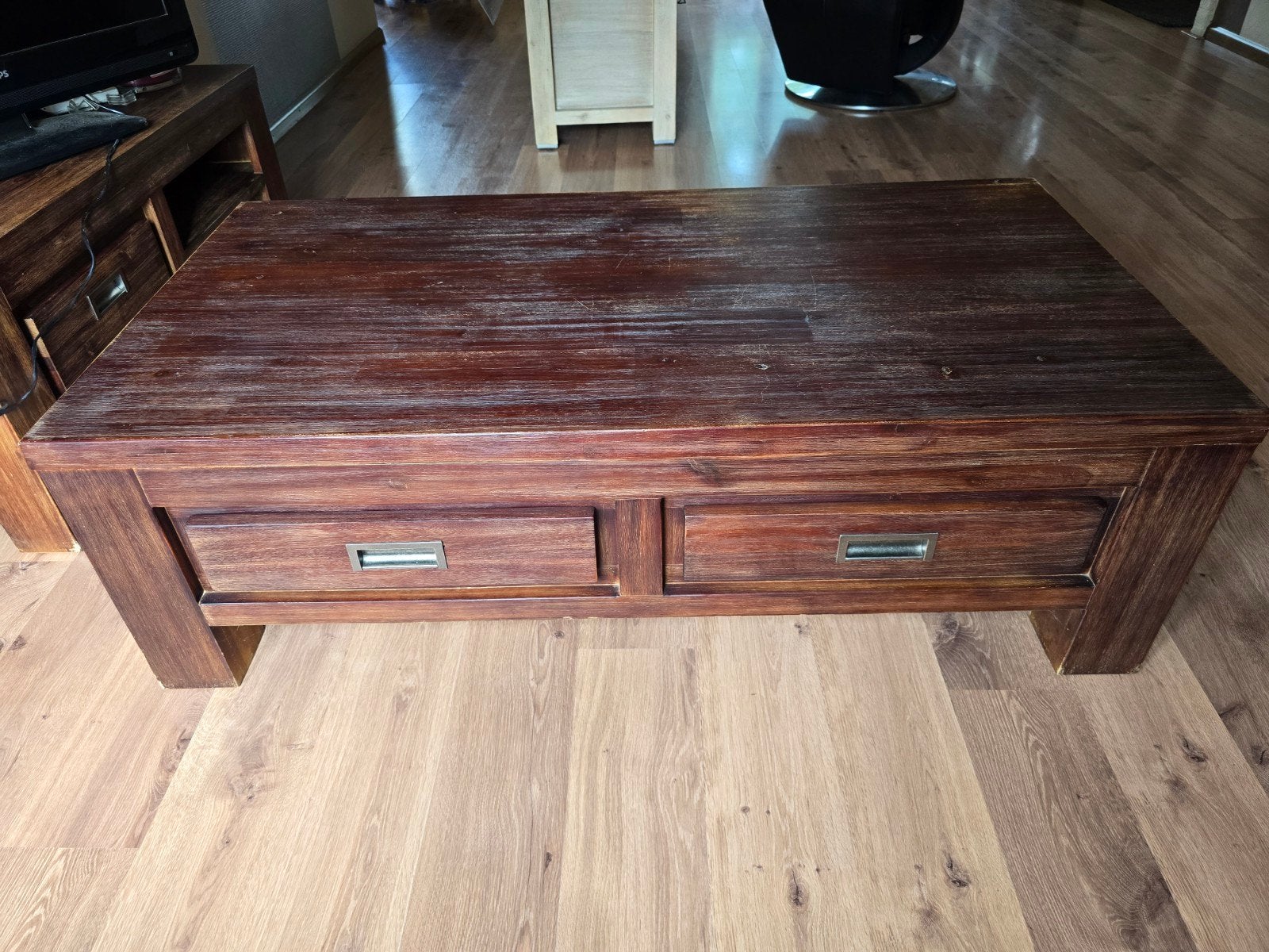 Te koop mooi tv-meubel en salontafel acaciahout van Feelings, Huis en Inrichting, Ophalen, Gebruikt, 100 tot 150 cm, 50 tot 100 cm