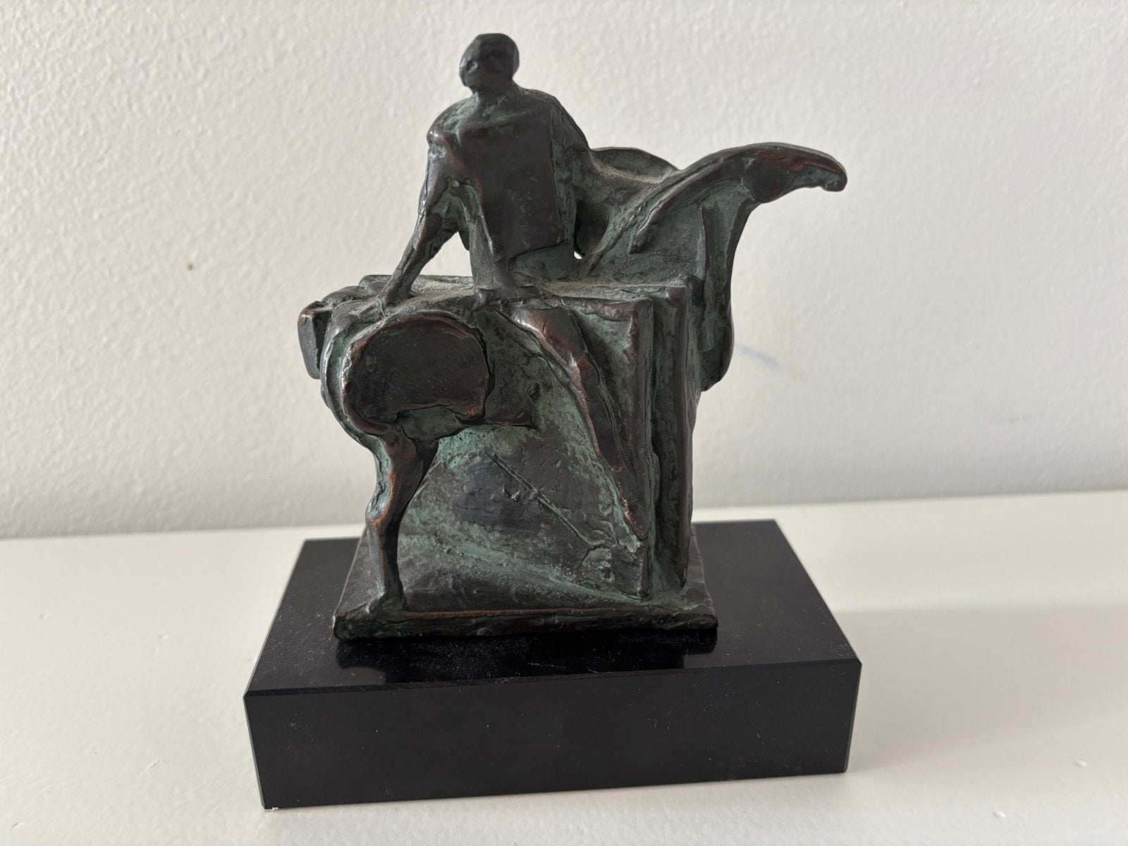 Bronzen beeldje Eric Claus ridder te paard, Ophalen, Minder dan 20 cm, Beeld, Bruin