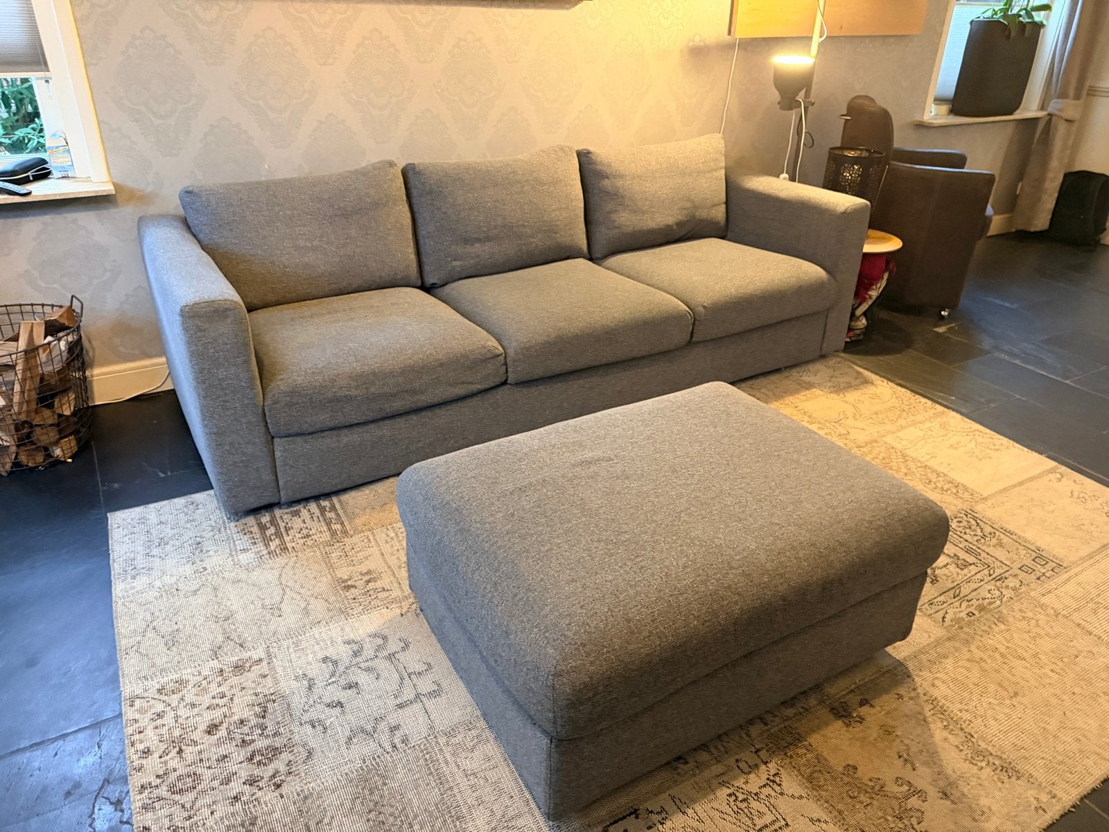 IKEA VIMLE 3-zitsbank stof Gunnared middengrijs, Ophalen, Gebruikt, Driepersoons, 75 tot 100 cm