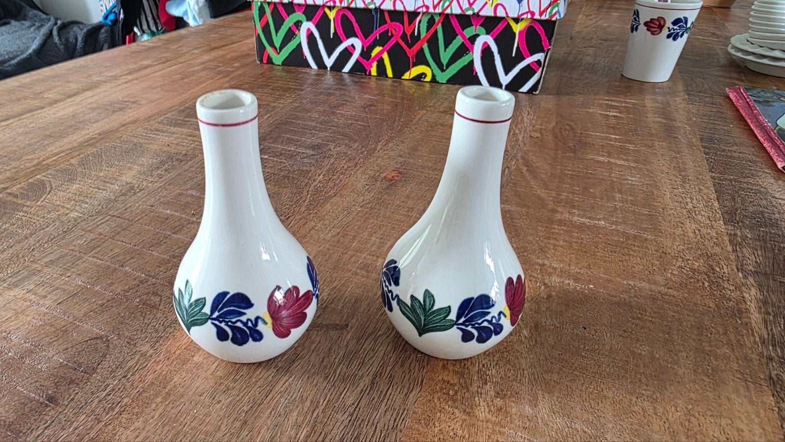 Set van 2 vintage Boerenbont mini vaasjes original Boch, Gebruikt, Handgemaakt, Meerkleurig, Ophalen of Verzenden
