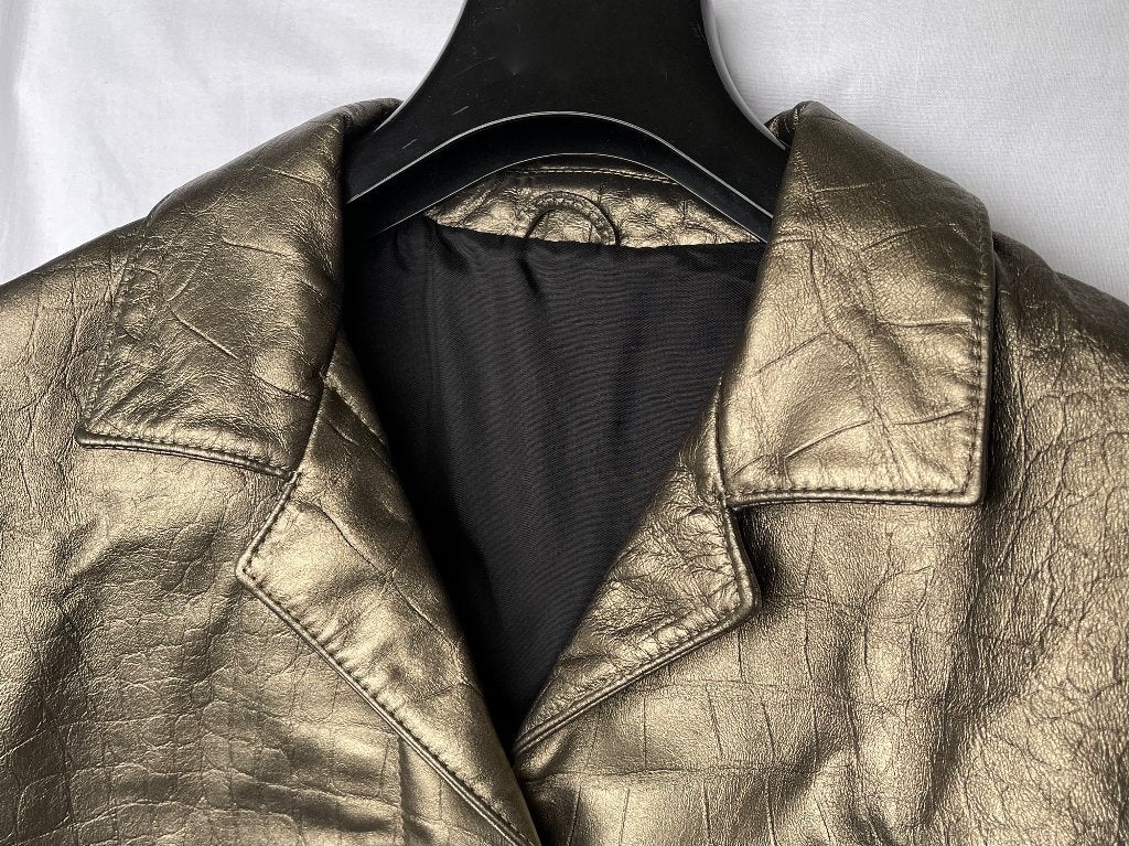 leren jasje in metallic brons van Marina Rinaldi (Max Mara), Kleding | Dames, Overige kleuren, Maat 42/44 (L), Nieuw, Ophalen of Verzenden