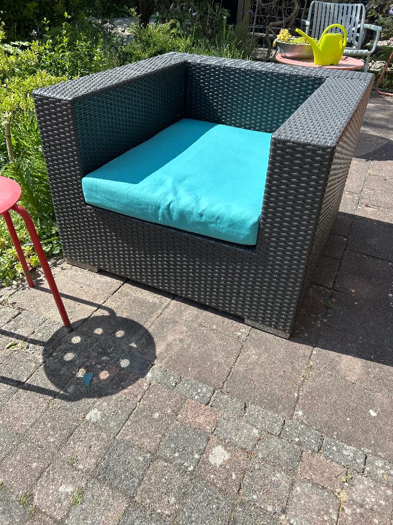 Lounge stoel met kussen, Tuin en Terras, Ophalen, Zo goed als nieuw, Wicker