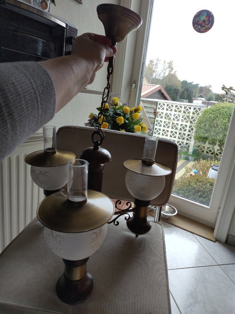 Kroonluchter/hanglamp antiek/vintage/landelijk, Huis en Inrichting, Lampen | Kroonluchters, Ophalen, Gebruikt, Glas, Antiek/landelijk/vintage