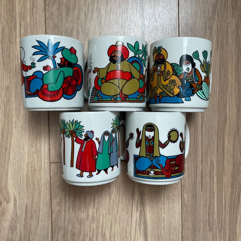 5 van nelle koffie mokken 1001 nacht villeroy & boch vintage, Gebruikt, Verzenden, Villeroy & Boch, Vintage