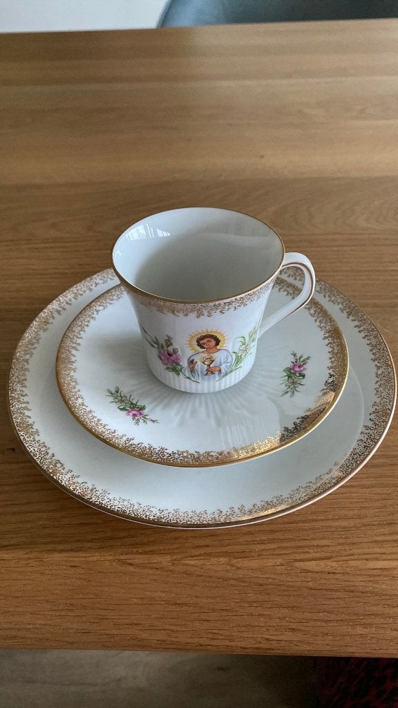 Vintage porseleinen ontbijt of lunchset communie of vormsel, Antiek en Kunst, Ophalen of Verzenden